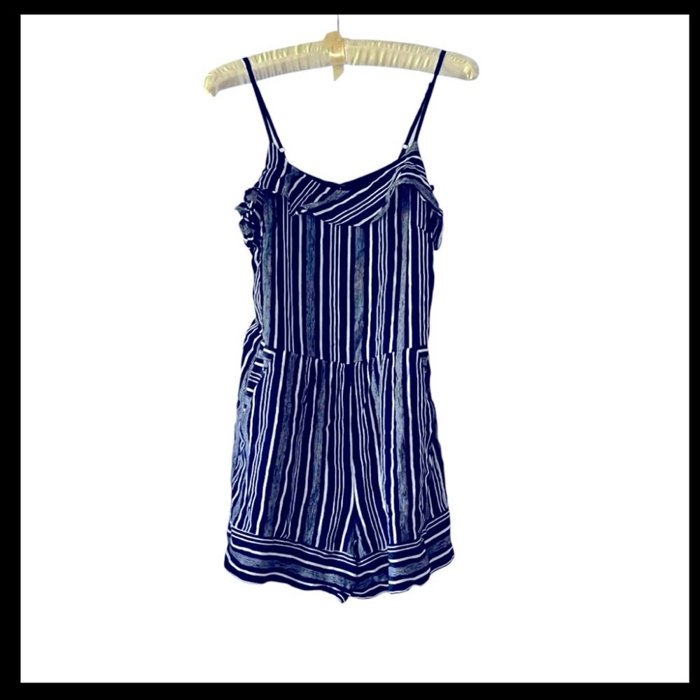 NWOT Loft Blue & White Striped Romper Shortalls With Pockets Size 0 Nautical - Picture 3 of 10